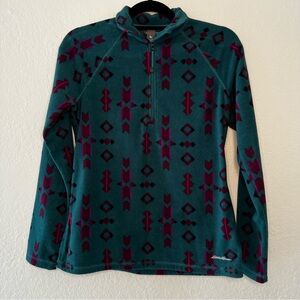 Eddie Bauer Turquoise Southwestern Navajo Print Fleece 1/4 Zip Womens Size Small